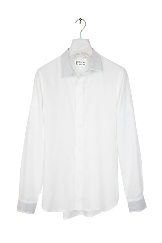 2007 A/W WHITE HIDDEN PLACKET SHIRT WITH CUFF AND COLLAR LINING DETAIL