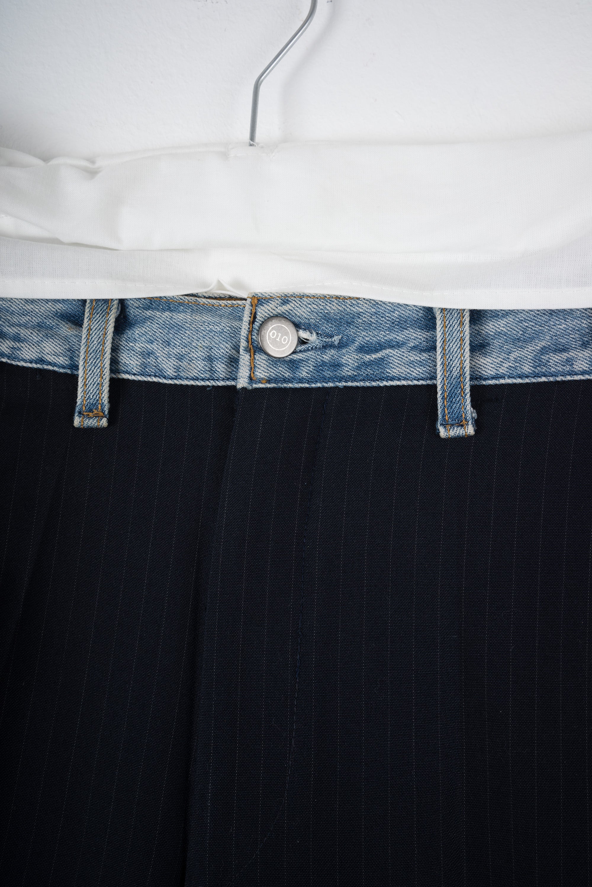 2004 S/S ARTISANAL REWORKED TROUSERS WITH INSERTED JEANS WAISTBAND