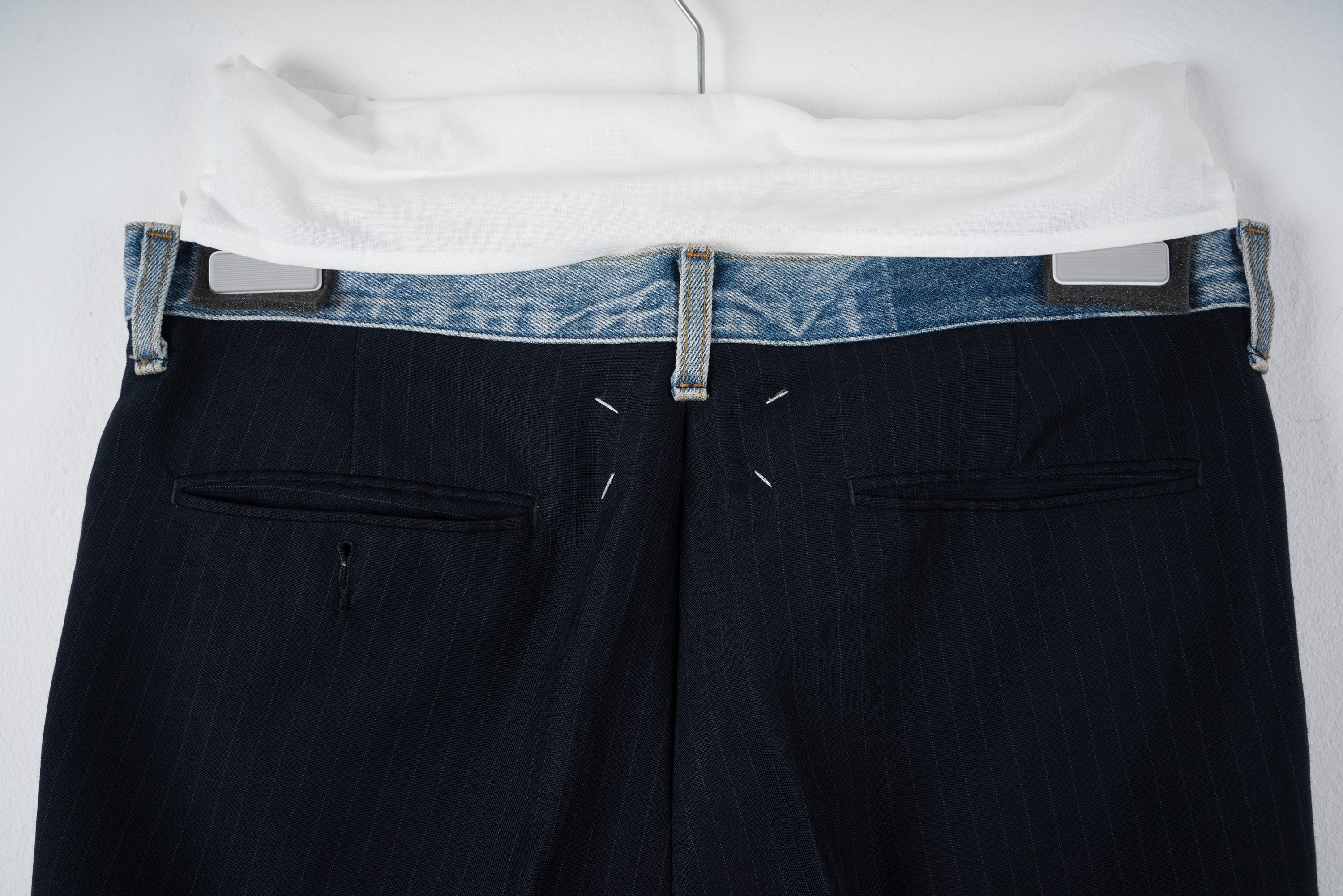 2004 S/S ARTISANAL REWORKED TROUSERS WITH INSERTED JEANS WAISTBAND