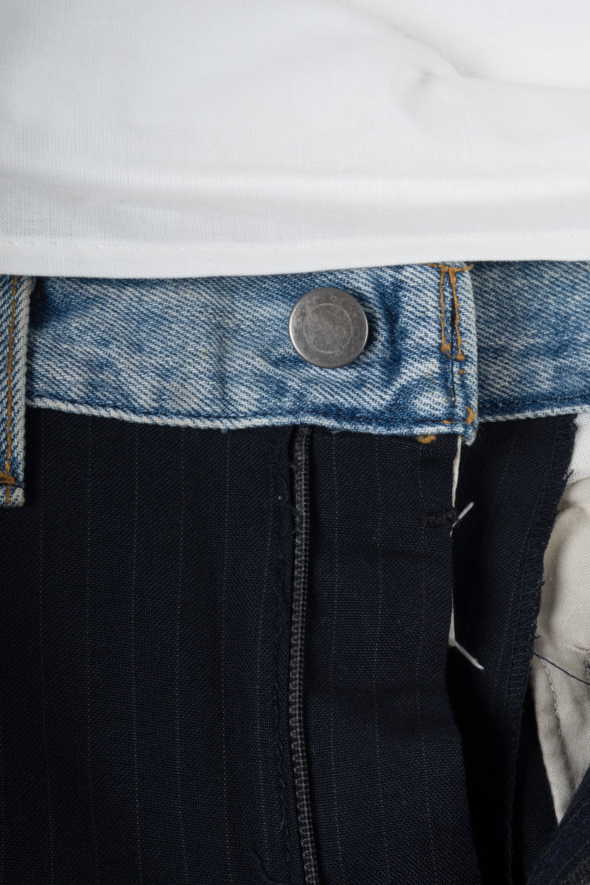 2004 S/S ARTISANAL REWORKED TROUSERS WITH INSERTED JEANS WAISTBAND