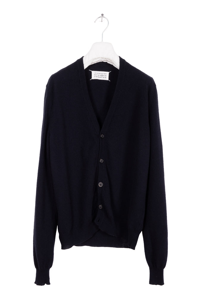 2008 A/W DARK BLUE WOOL CARDIGAN WITH LAMB LEATHER ELBOW PATCHES