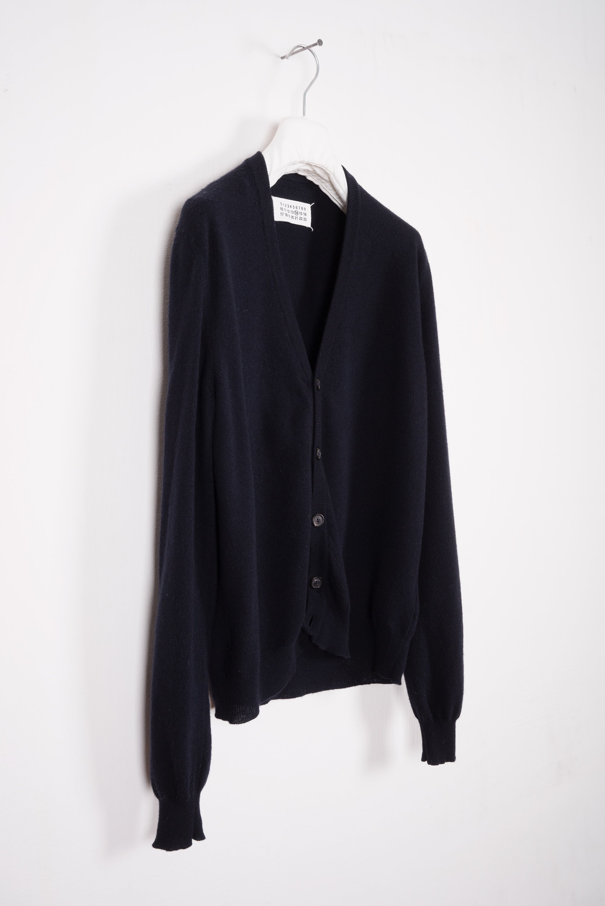 2008 A/W DARK BLUE WOOL CARDIGAN WITH LAMB LEATHER ELBOW PATCHES