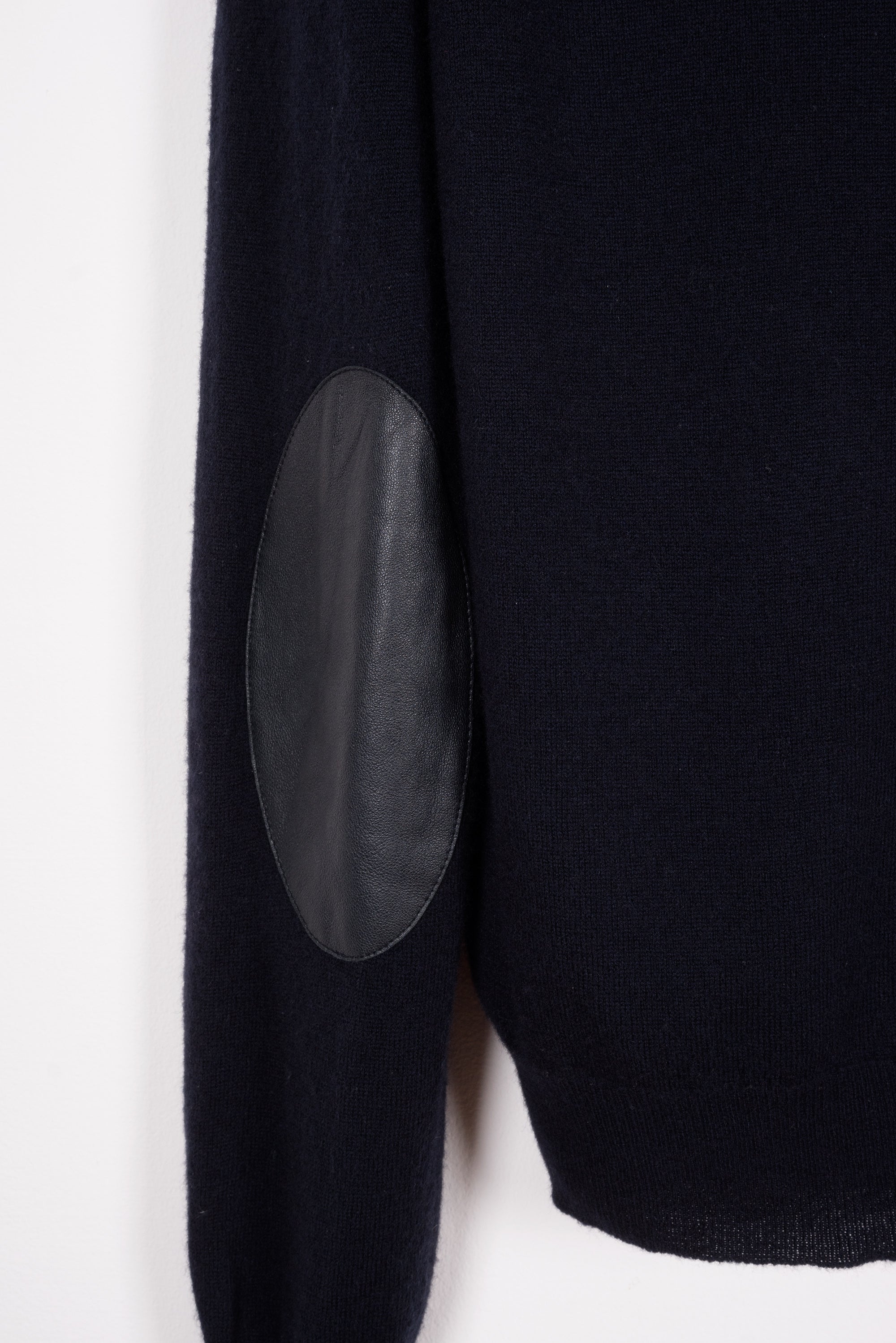 2008 A/W DARK BLUE WOOL CARDIGAN WITH LAMB LEATHER ELBOW PATCHES