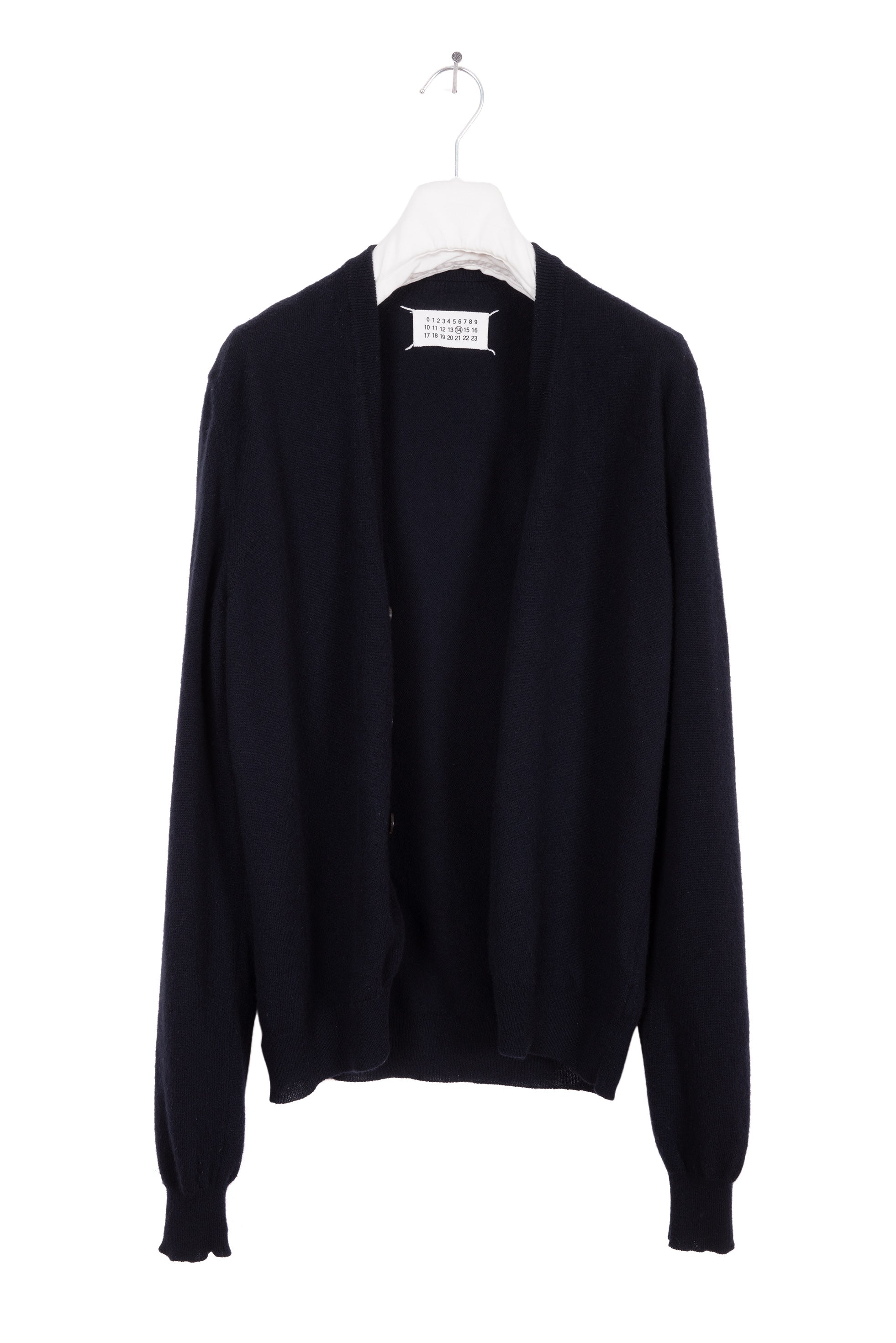 2008 A/W DARK BLUE WOOL CARDIGAN WITH LAMB LEATHER ELBOW PATCHES