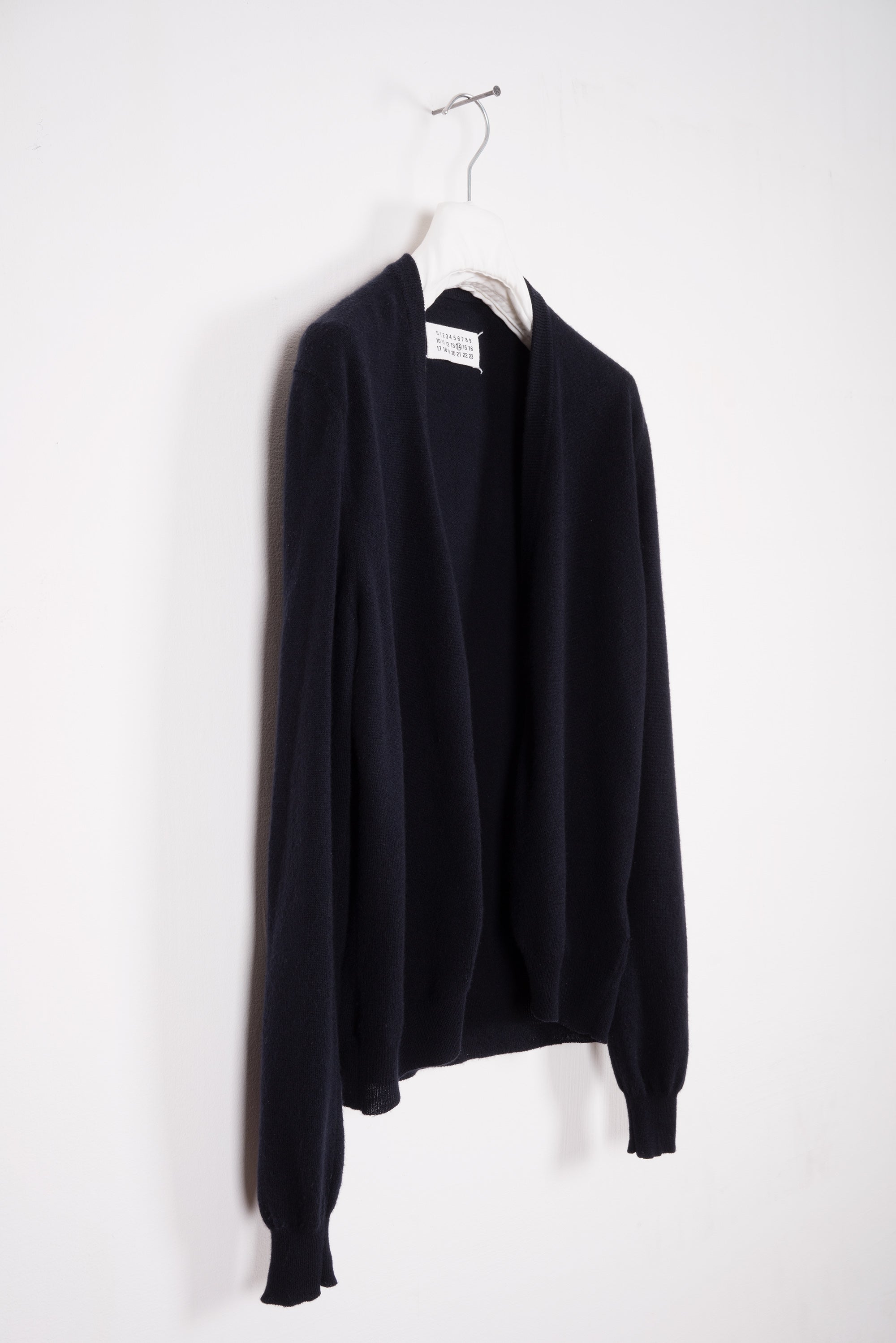 2008 A/W DARK BLUE WOOL CARDIGAN WITH LAMB LEATHER ELBOW PATCHES