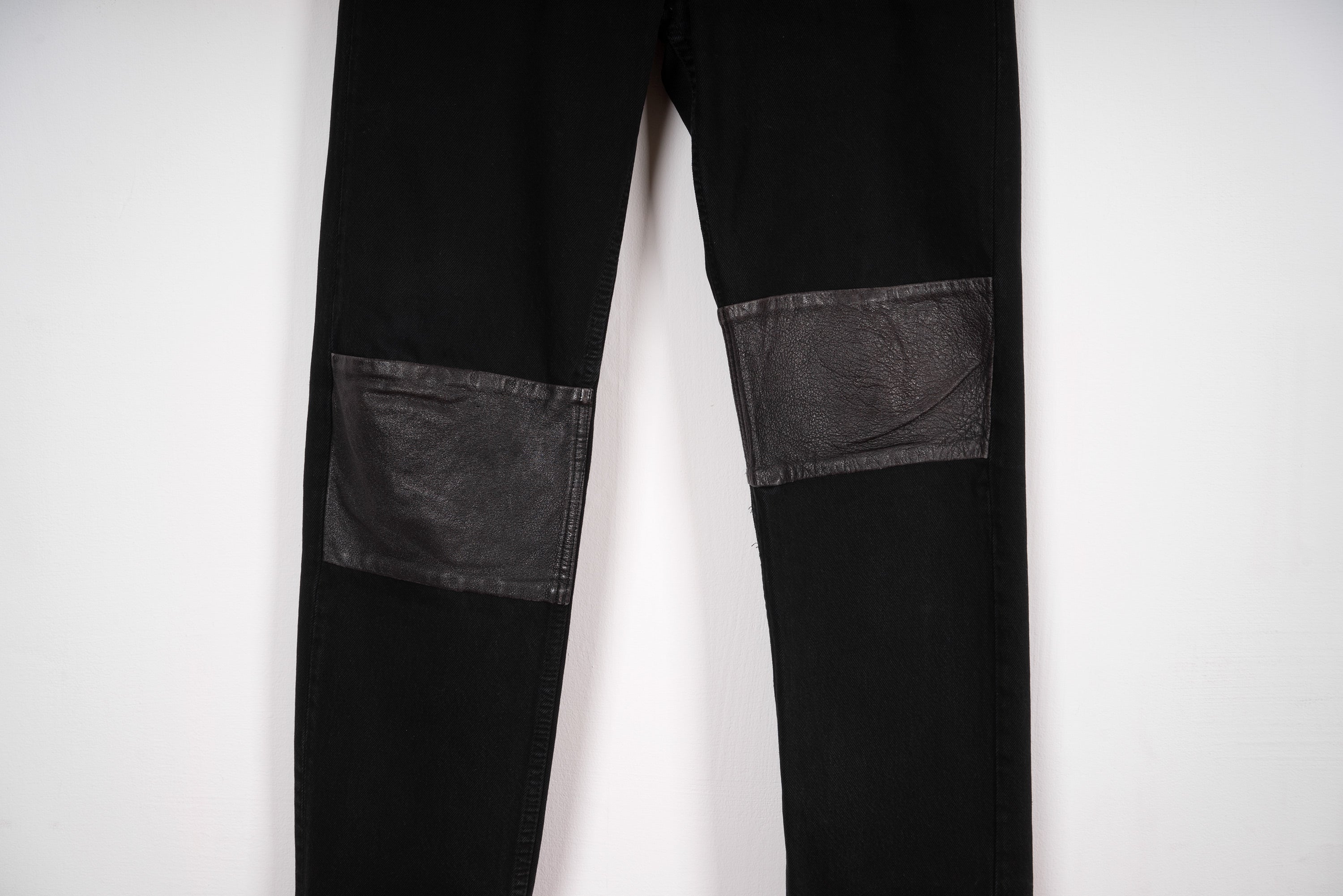 2002 A/W ARTISANAL REWORKED JEANS WITH LEATHER INSERTS