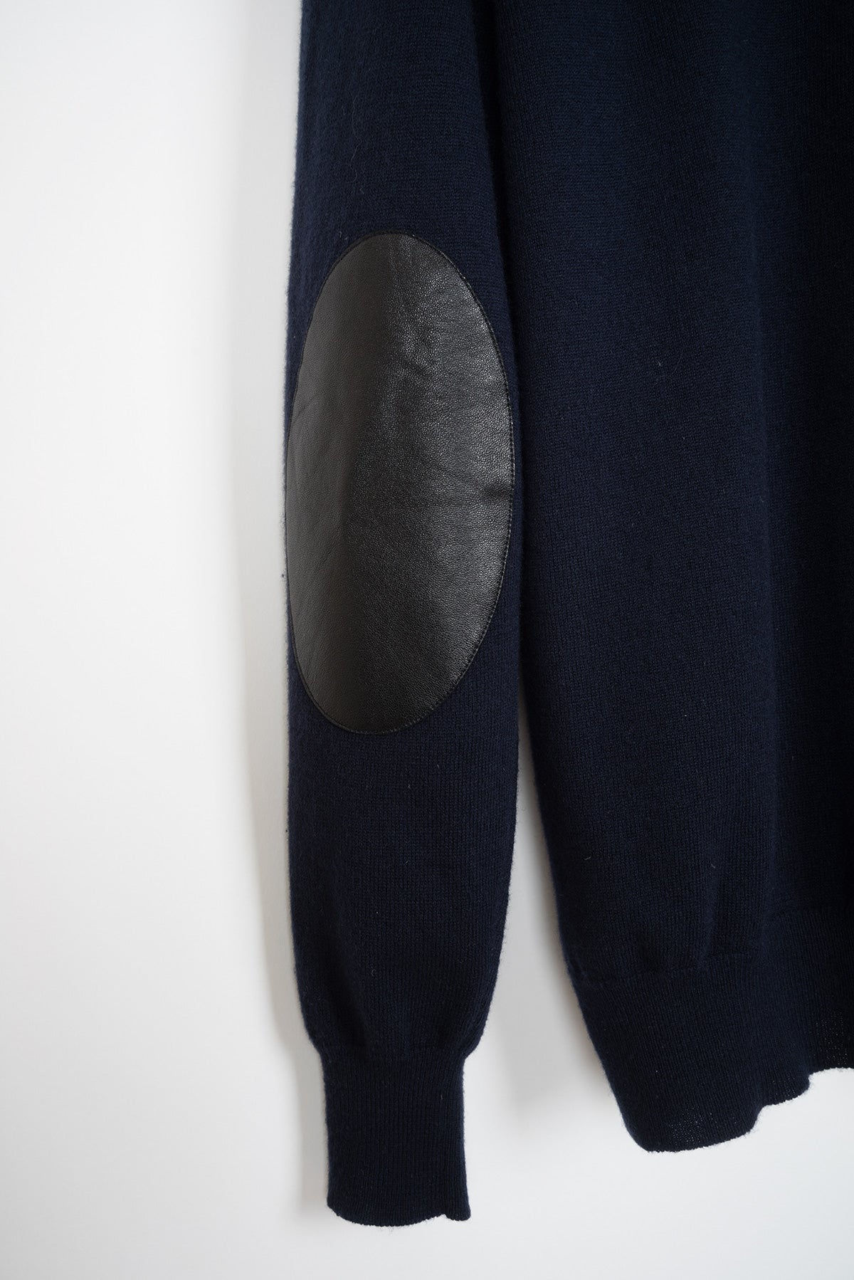 2009 A/W DARK BLUE WOOL CARDIGAN WITH LAMB LEATHER ELBOW PATCHES