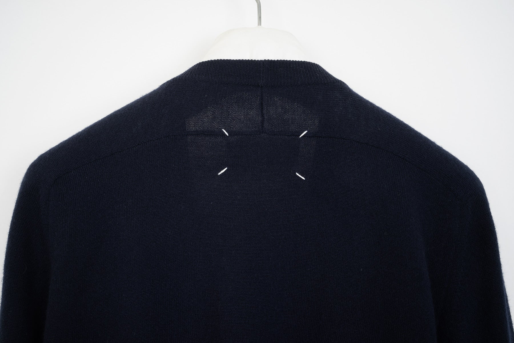 2009 A/W DARK BLUE WOOL CARDIGAN WITH LAMB LEATHER ELBOW PATCHES