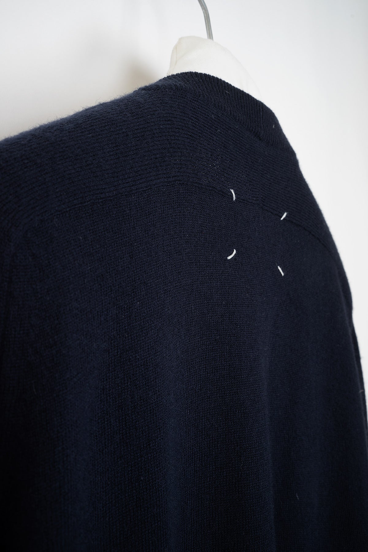 2009 A/W DARK BLUE WOOL CARDIGAN WITH LAMB LEATHER ELBOW PATCHES