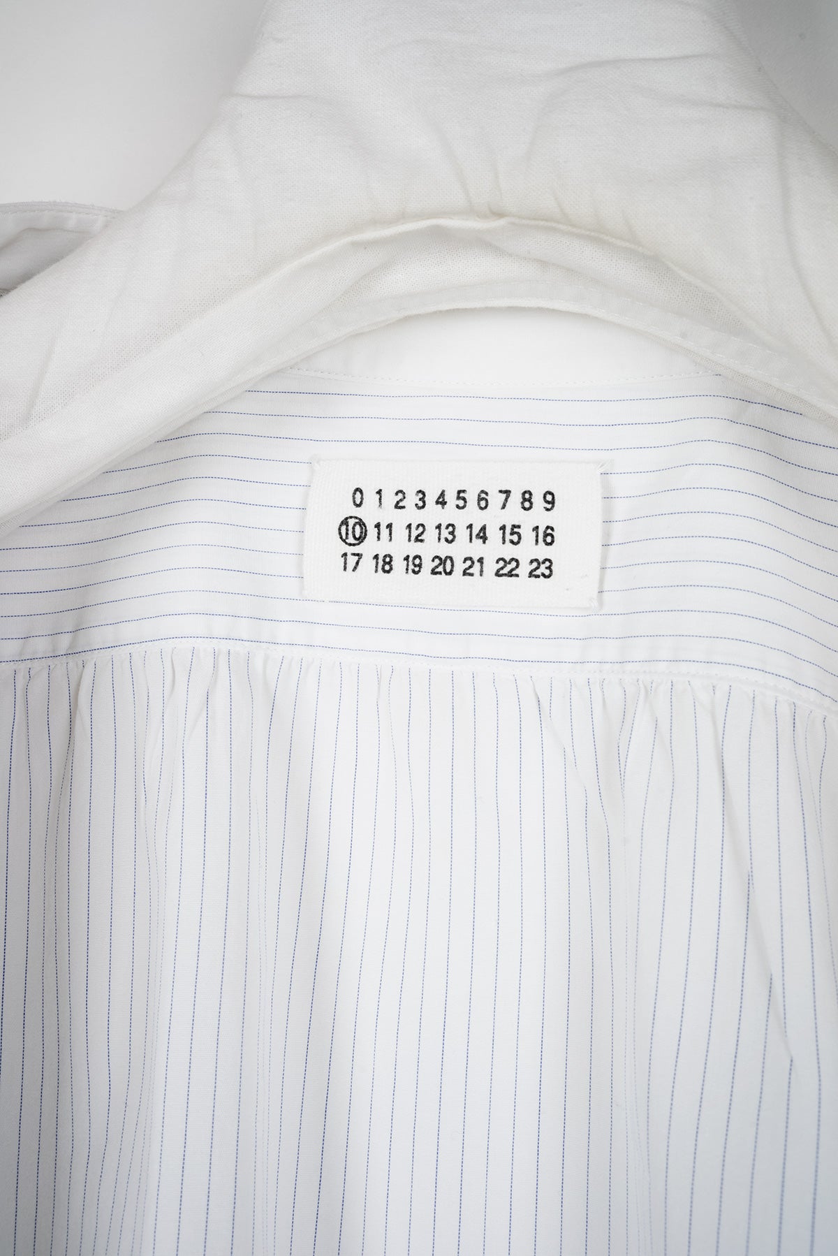 2002 S/S STRIPED COLLARLESS SHIRT IN PINSTRIPE COTTON