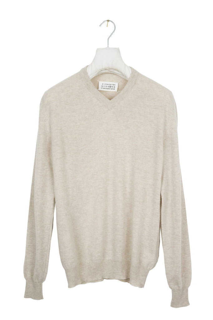 2008 A/W V-NECK WOOL SWEATER WITH LEATHER ELBOW PATCHES