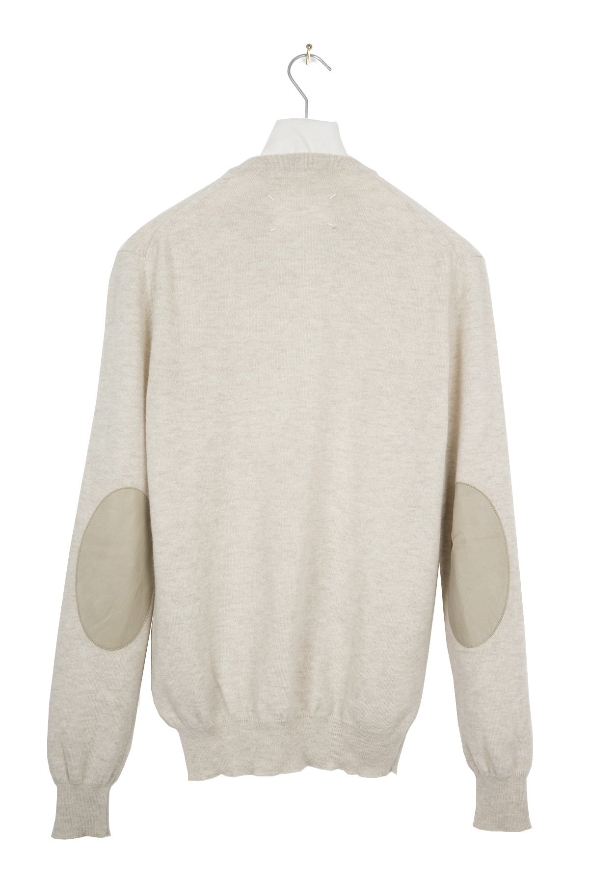 2008 A/W V-NECK WOOL SWEATER WITH LEATHER ELBOW PATCHES
