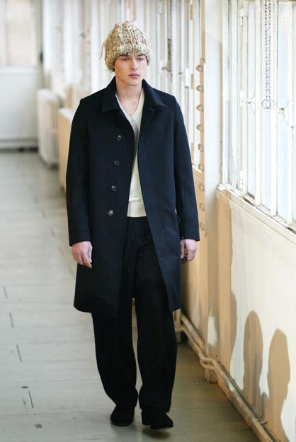 2004 A/W TWEED CHESTERFIELD COAT WITH ASYMMETRICAL PINSTRIPES